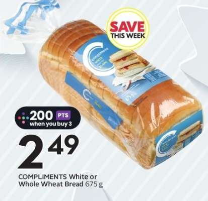 COMPLIMENTS White or Whole Wheat Bread 675 g