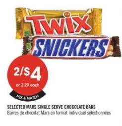 SELECTED MARS SINGLE SERVE CHOCOLATE BARS